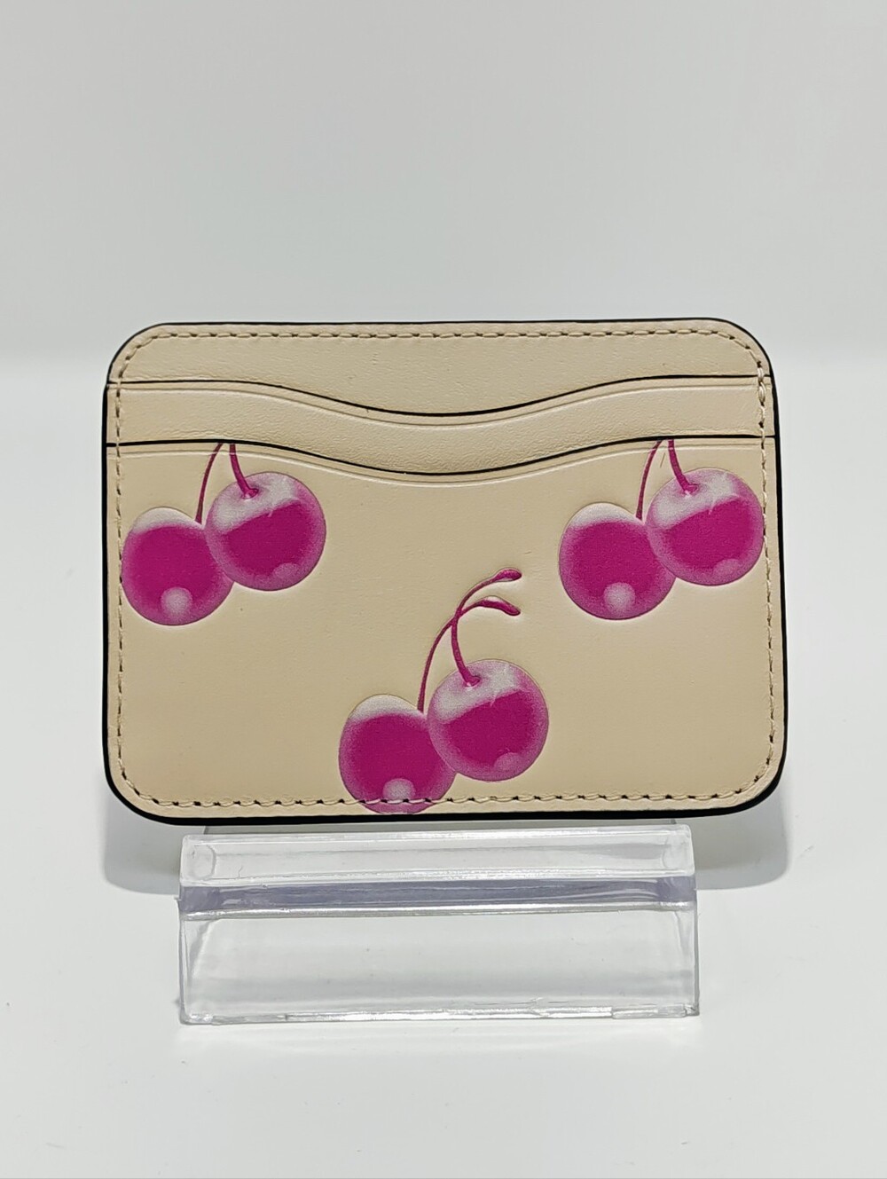 Coach Wavy Card Case In Coachtopia Leather With Cherry Print